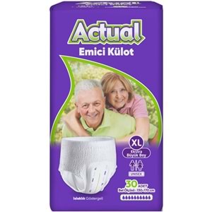 Actual Emici Külot Yetişkin Bezi XL - Extra Large - Ekstra Büyük (30 Adet) (Islaklık Göstergeli)