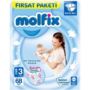 Molfix Bebek Bezi 3 Beden 4-9 KG Midi 68 Adet Fırsat Pk