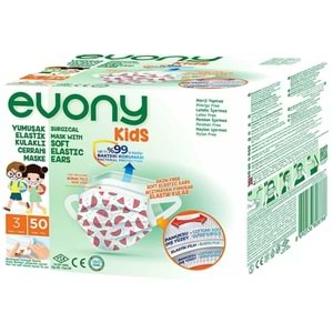 Evony 3 Katlı Filtreli Burun Telli Cerrahi Maske (Kids Çoçuklar İçin) 50 Li Paket (Desenli)