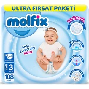 Molfix Bebek Bezi 3 Beden 4-9 KG Midi 108 Adet Ultra Fırsat Pk