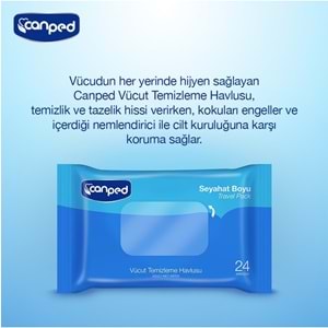 Canped Yetişkin Vücut Temizleme Islak Mendil Havlu 24 Yaprak Seyahat Boy Travel Pk