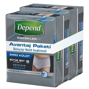 Depend Emici Külot Erkek Büyük 8+8 Avantaj Pk (İç Adet Top:16)