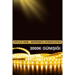 Mandaş 5 Metre Günışığı Şerit Led 3000K Mutfak Tezgah Üstü Dolap Altı İçin 12V Tam Set