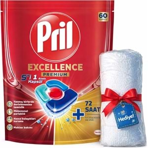 Pril Bulaşık Makinesi Deterjanı Kapsül Tablet Excellence Premium 5 i 1 Arada 60 Adet + Havlu Hediye