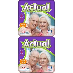 Actual Yetişkin Bezi Bel Bantlı M - Medium - Orta 60 Adet (2PK*30)