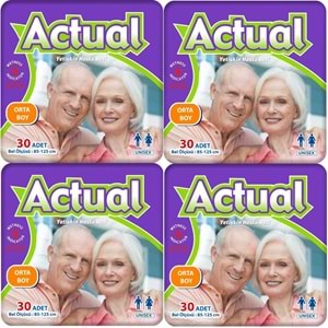 Actual Yetişkin Bezi Bel Bantlı M - Medium - Orta 120 Adet (4PK*30)