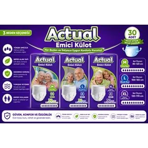 Actual Emici Külot Yetişkin Bezi M - Medium - Orta (Islaklık Göstergeli) 60 Adet (2PK*30)