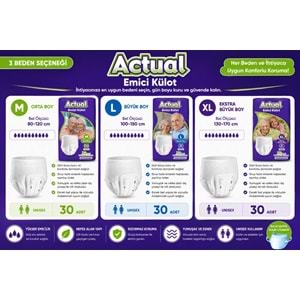 Actual Emici Külot Yetişkin Bezi XL - Extra Large - Ekstra Büyük (Islaklık Göstergeli) 240 Adet