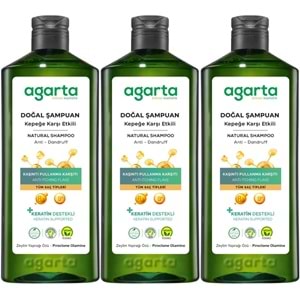 Agarta Doğal Şampuan 400 ML Kepek Karşı Etkili - Kaşıntı Pullanma Karşıtı (3 Lü Set)