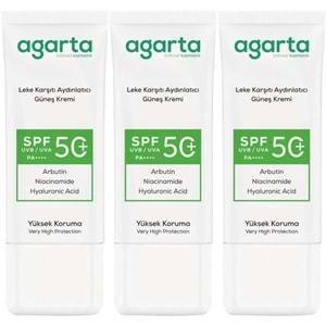 Agarta Leke Karşıtı Aydınlatıcı Spf+50 Faktör Yüz Güneş Kremi 50 ML (3 Lü Set)