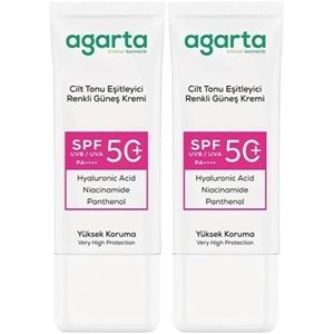 Agarta Cilt Tonu Eşitleyici Renkli Kapatıcı Etkili Spf+50 Faktör Güneş Kremi 50 ML (2 Li Set)