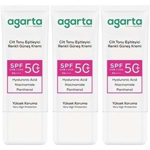 Agarta Cilt Tonu Eşitleyici Renkli Kapatıcı Etkili Spf+50 Faktör Güneş Kremi 50 ML (3 Lü Set)