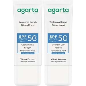 Agarta Yaşlanma Karşıtı Collagen Destekli Spf+50 Faktör Yüz Güneş Kremi 50 ML (2 Li Set)