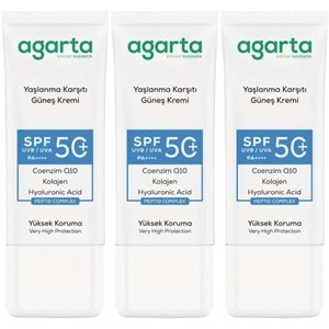 Agarta Yaşlanma Karşıtı Collagen Destekli Spf+50 Faktör Yüz Güneş Kremi 50 ML (3 Lü Set)