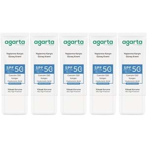 Agarta Yaşlanma Karşıtı Collagen Destekli Spf+50 Faktör Yüz Güneş Kremi 50 ML (5 Li Set)