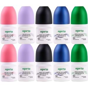 Agarta Roll-On Kadın 50 ML (Fresh Flower-Lycıa-Patchoulı Deep-Sensatıon-Natural) (10 Lu Karma Set)