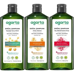 Agarta Doğal Şampuan 400 ML Kepek Karşıtı - Ardıç Katranı,Keratin - Saç Dökülmesine (3 Lü Karma Set)