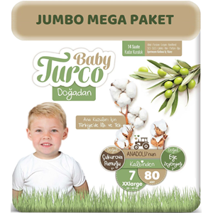 Baby Turco Bebek Bezi Doğadan Beden:7 (20-30Kg) XXLarge 80 Adet Jumbo Mega Pk