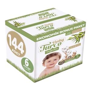Baby Turco Bebek Bezi Doğadan 6 Beden 16-25 KG XLarge 144 Adet Ekonomik Bonus Pk