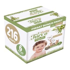 Baby Turco Bebek Bezi Doğadan 6 Beden 16-25 KG XLarge 216 Adet Fırsat Bonus Pk