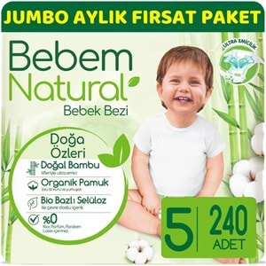 Bebem Bebek Bezi Natural 5 Beden 11-18 KG Junior 240 Adet Aylık Ultra Fırsat Pk