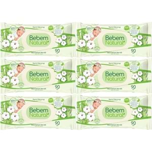 Bebem Natural Islak Bebek Mendili Narin Dokunuş / Yenidoğan 90 Yaprak Plastik Kapaklı 6 Lı Set