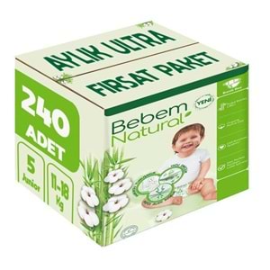 Bebem Bebek Bezi Natural 5 Beden 11-18 KG Junior 240 Adet Aylık Ultra Fırsat Pk