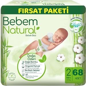 Bebem Bebek Bezi Natural 2 Beden 3-6 KG Mini 136 Adet Ekonomik Fırsat Pk