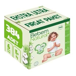 Bebem Bebek Bezi Natural 6 Beden 15+ KG Extra Large 384 Adet Ekstra Ultra Fırsat Pk