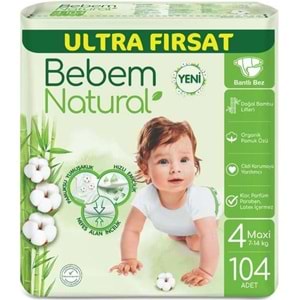 Bebem Bebek Bezi Natural 4 Beden 7-14 KG Maxi 520 Adet MeGa Ultra Fırsat Pk