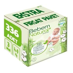Bebem Bebek Bezi Natural 3 Beden 4-9 KG Midi 336 Adet Ekstra Fırsat Pk