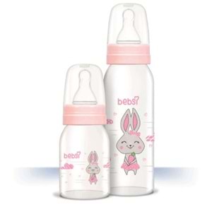 Bebsi Cam Biberon Seti Pembe (250ML+125ML)+Emzik Ortodontik Damaklı Kelebek No:1 (2 Li PK) 4 Lü Set