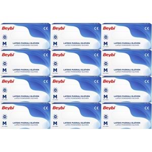 Beybi Lateks Pudralı Muayene Eldiveni M - Medium - Orta 1200 Lü Set