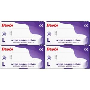 Beybi Lateks Pudralı Muayene Eldiveni L - Large - Büyük 400 Lü Set