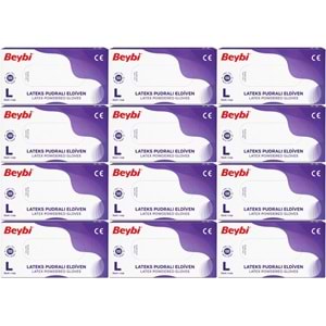 Beybi Lateks Pudralı Muayene Eldiveni L - Large - Büyük 1200 Lü Set