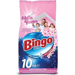 Bingo Matik Toz Çamaşır Deterjanı 20KG Beyazlar ve Renkliler (2PK*10KG) (134 Yıkama) (Mutlu Yuvam)