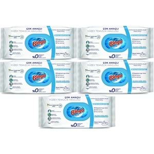 Bingo Clean Yüzey Temizlik Havlusu 96 Yaprak Beyaz Sabun Plastik Kapaklı (5 Li Set) 480 Yaprak