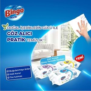 Bingo Clean Yüzey Temizlik Havlusu 96 Yaprak Beyaz Sabun Plastik Kapaklı (9 Lu Set) 864 Yaprak