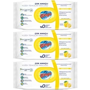 Bingo Clean Yüzey Temizlik Havlusu 96 Yaprak Limon Kokulu Plastik Kapaklı (3 Lü Set) 288 Yaprak
