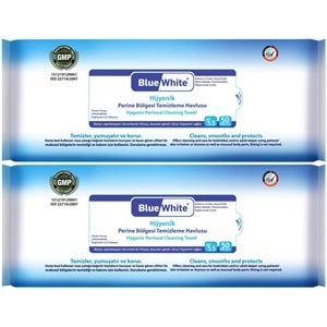 BlueWhite Yetişkin Perine Bölgesi Temizleme Mendil-Havlusu (2 li set) 50 Yaprak Hijyenik