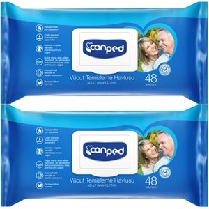 Canped Yetişkin Vücut Perine Temizleme Islak Mendil Havlu 48 Yaprak XL (2 Li Set) Plastik Kapaklı