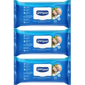 Canped Yetişkin Vücut Perine Temizleme Islak Mendil Havlu 48 Yaprak XL (3 Lü Set) Plastik Kapaklı