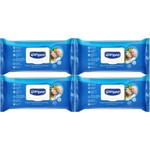 Canped Yetişkin Vücut Perine Temizleme Islak Mendil Havlu 48 Yaprak XL (4 Lü Set) Plastik Kapaklı