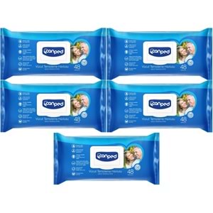 Canped Yetişkin Vücut Perine Temizleme Islak Mendil Havlu 48 Yaprak XL (5 Li Set) Plastik Kapaklı