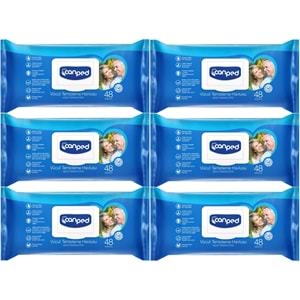 Canped Yetişkin Vücut Perine Temizleme Islak Mendil Havlu 48 Yaprak XL (6 Lı Set) Plastik Kapaklı