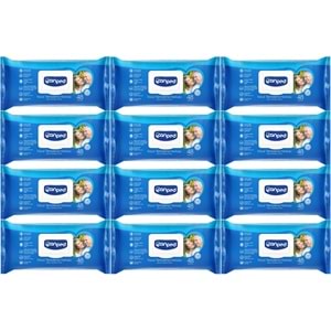 Canped Yetişkin Vücut Perine Temizleme Islak Mendil Havlu 48 Yaprak XL (12 Li Set) Plastik Kapaklı