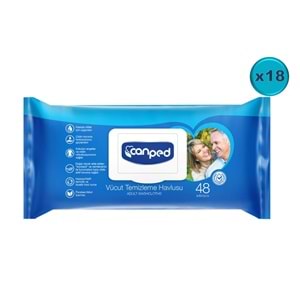 Canped Yetişkin Vücut Perine Temizleme Islak Mendil Havlu 48 Yaprak XL (18 Li Set) Plastik Kapaklı