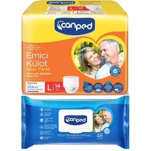 Canped Emici Külot Pants Yetişkin Bezi L - Büyük - Large 14 Adet - Temizleme Havlusu (2Li Set)