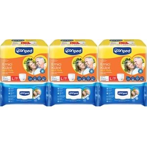Canped Emici Külot Pants Yetişkin Bezi L - Büyük - Large 14 Adet - Temizleme Havlusu (6Lı Set)