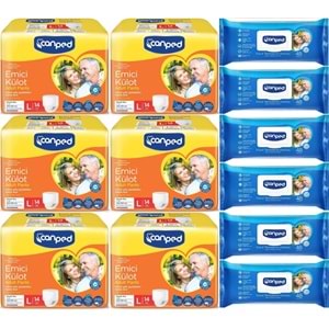 Canped Emici Külot Pants Yetişkin Bezi L - Büyük - Large 14 Adet- Temizleme Havlusu (12Li Set)